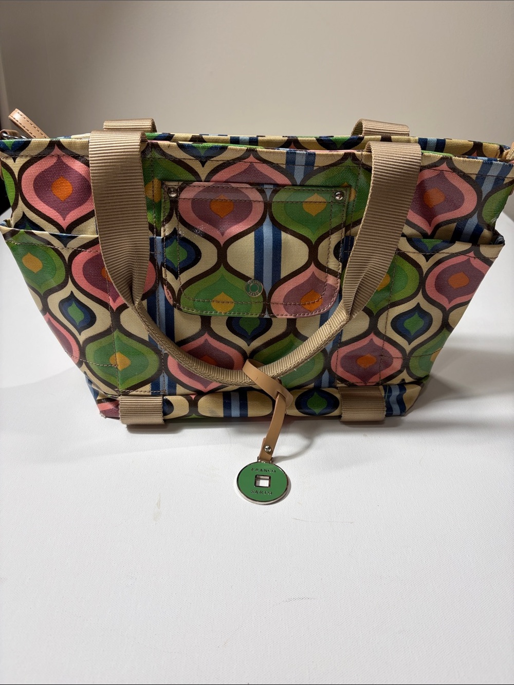 Franco Sarto Mod Geometric Print Tote Shoulder Bag Y2K Boho